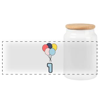 1. 1 JAHR. 1-JÄHRIGES JUBILÄUM. GEBURTSTAG 1 JAHR - Panorama Keksdose mit Holzdeckel - Weiß - Vorne