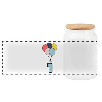 1. 1 YEAR. 1st ANNIVERSARY. BIRTHDAY 1 YEAR. ONE - Panoramic Cookie Jar with Wooden Lid - white - Front