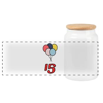 ANNIVERSARY. 15. 15 YEARS. 15th ANNIVERSARY - Panoramic Cookie Jar with Wooden Lid - white - Front