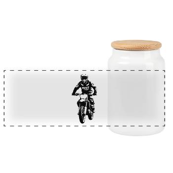 Motocross Biker Sticker - Motorbike Design - Panorama Keksdose mit Holzdeckel - Weiß - Vorne