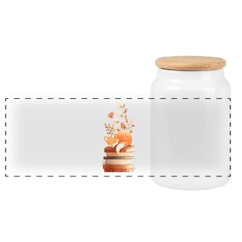 Fox on stack of books - Panoramic Cookie Jar with Wooden Lid - white - Front