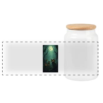 félin - Boîte à biscuits avec couvercle en bois - blanc - Devant