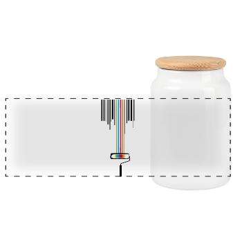 A paint roller with a bar code - Panoramic Cookie Jar with Wooden Lid - white - Front