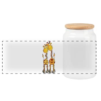 Verliebte Giraffen - Panorama Keksdose mit Holzdeckel - Weiß - Vorne