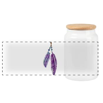 Plumes sur un ruban avec des perles. aquarelle. - Boîte à biscuits avec couvercle en bois - blanc - Devant