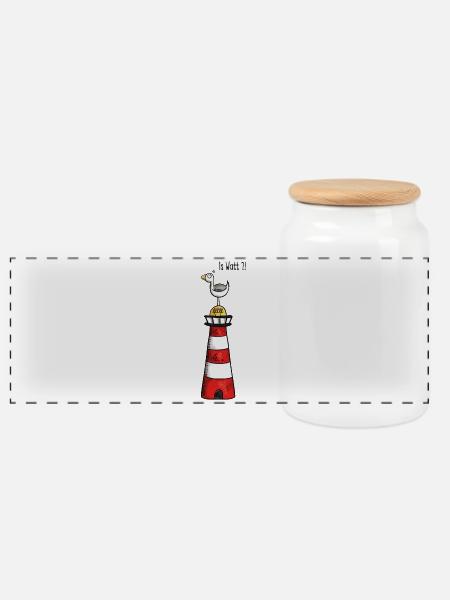 Is Watt Möwe - Nordsee - Leuchtturm - Geschenk - Panorama Keksdose mit Holzdeckel - Weiß