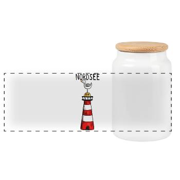Nordsee Leuchtturm - Möwe - Comic - Geschenk - Panorama Keksdose mit Holzdeckel - Weiß - Vorne