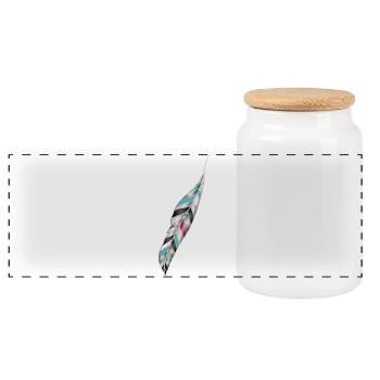Artful bird feather in ethno style - Panoramic Cookie Jar with Wooden Lid - white - Front