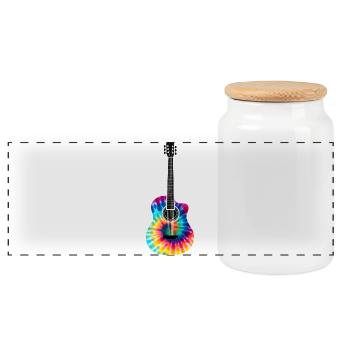 Mehrfarbiges Batik-Gitarrendesign - Panorama Keksdose mit Holzdeckel - Weiß - Vorne