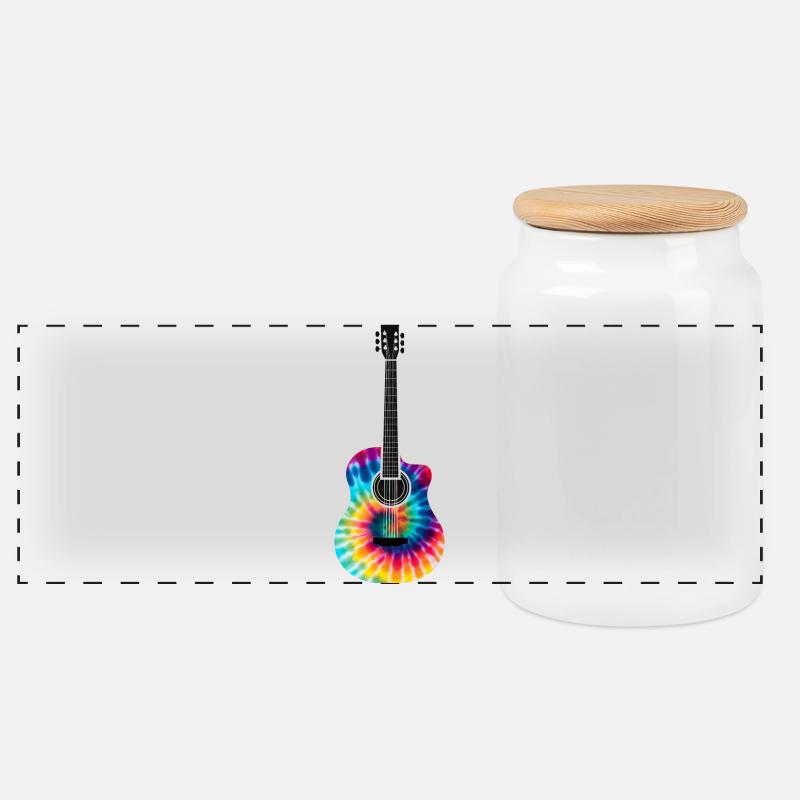 Mehrfarbiges Batik-Gitarrendesign - Panorama Keksdose mit Holzdeckel - Weiß