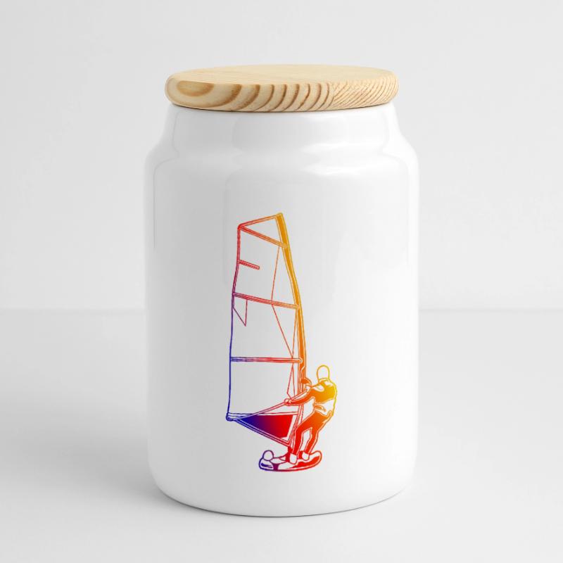Retro Windsurfer Panorama Keksdose mit Holzdeckel