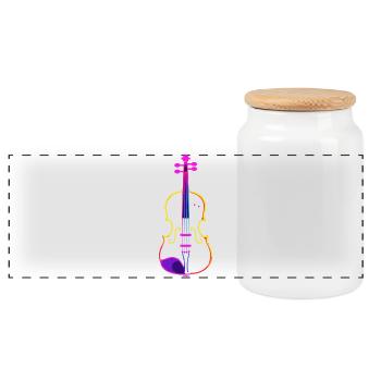 Violin Lineart - Panoramic Cookie Jar with Wooden Lid - white - Front