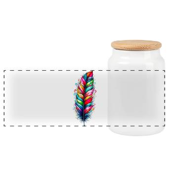 Feather - Panoramic Cookie Jar with Wooden Lid - white - Front
