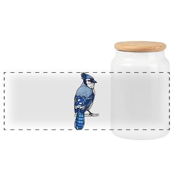 Blue jay - Panoramic Cookie Jar with Wooden Lid - white - Front