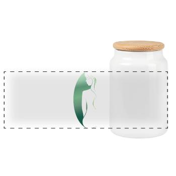 Green Woman Silhouette – Stylish & Harmonious - Panoramic Cookie Jar with Wooden Lid - white - Front