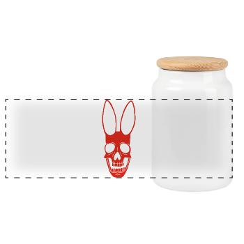 Red Rabbit Skull - Panoramic Cookie Jar with Wooden Lid - white - Front