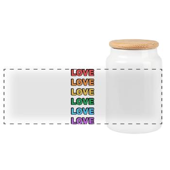 Regenbogen Liebe Wort Muster - Panorama Keksdose mit Holzdeckel - Weiß - Vorne