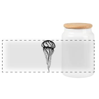 Minimalist Jellyfish – Black & White Line - Panoramic Cookie Jar with Wooden Lid - white - Front