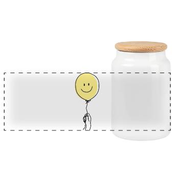 Minimaliste Line Art Main Tenant Sourire Ballon - Boîte à biscuits avec couvercle en bois - blanc - Devant