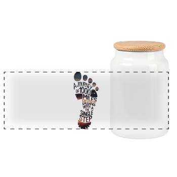 A journey of 1000 miles begins with the first - Panoramic Cookie Jar with Wooden Lid - white - Front