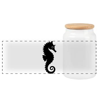 Cute Seahorse Silhouette - Panoramic Cookie Jar with Wooden Lid - white - Front