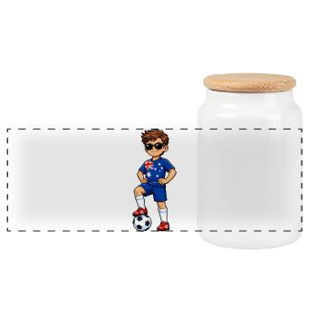 Soccer Boy Australia Fan Australian Flag - Panoramic Cookie Jar with Wooden Lid - white - Front