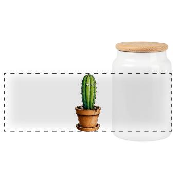 Sleeping cactus in pot - Panoramic Cookie Jar with Wooden Lid - white - Front