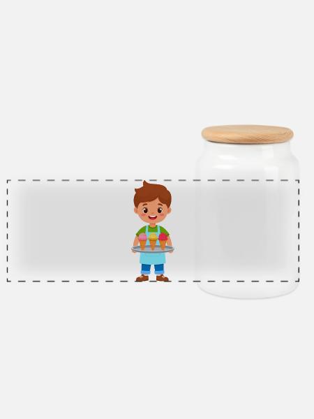 Kleiner Kawaii-Junge mit 3 Waffeleis – Süßes Motiv - Panorama Keksdose mit Holzdeckel - Weiß