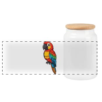 Colorful Parrot Illustration - Panoramic Cookie Jar with Wooden Lid - white - Front