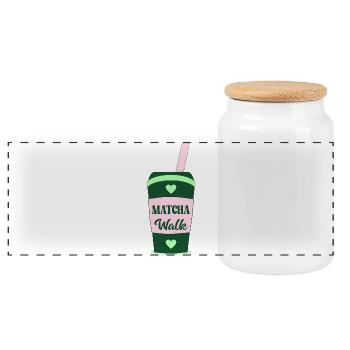 Matcha Tea Walk - Panoramic Cookie Jar with Wooden Lid - white - Front