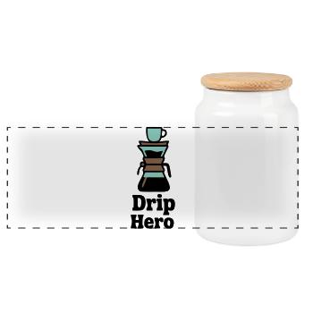 Drip Hero Kaffeefilter Logo - Panorama Keksdose mit Holzdeckel - Weiß - Vorne
