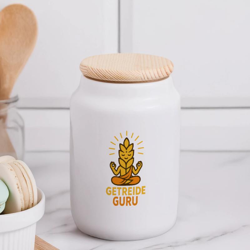 Grain Guru – Meditative Wheat Style Panoramic Cookie Jar with Wooden Lid