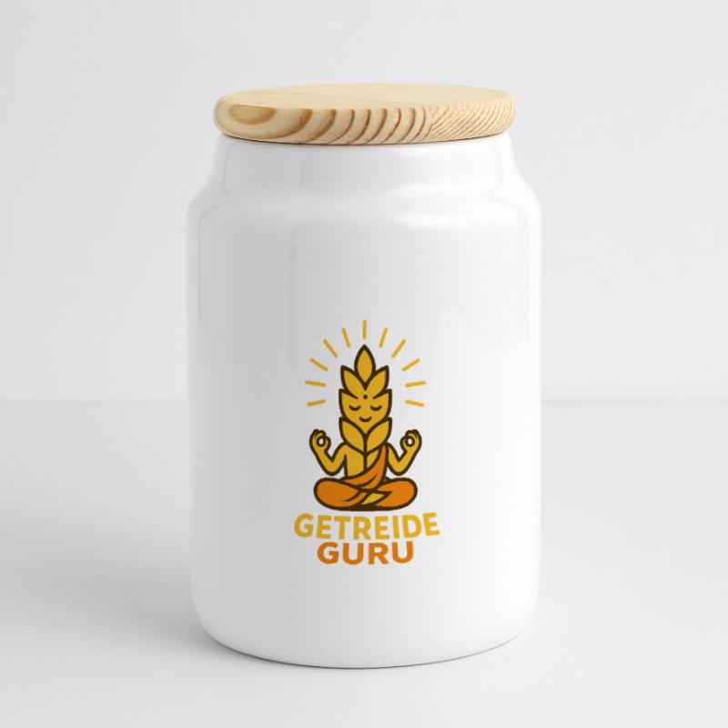 Grain Guru – Meditative Wheat Style Panoramic Cookie Jar with Wooden Lid
