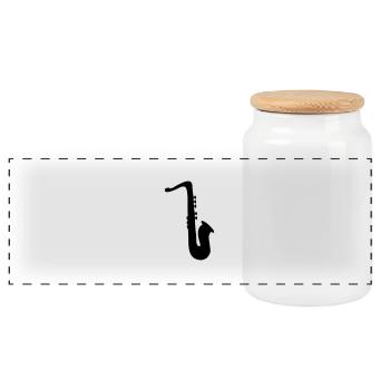 saxophone - Panoramic Cookie Jar with Wooden Lid - white - Front