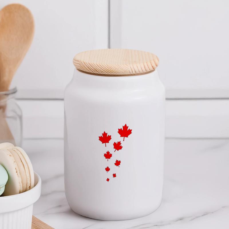 canada style Panoramic Cookie Jar with Wooden Lid