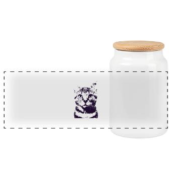 Space Cat Navy Stencil - Panoramic Cookie Jar with Wooden Lid - white - Front