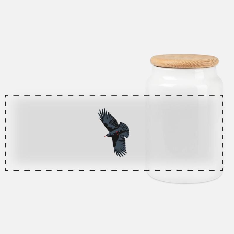 Red Billed Chough 1 - Panoramic Cookie Jar with Wooden Lid - white