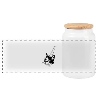 UNICORN CAT - Panorama Keksdose mit Holzdeckel - Weiß - Vorne