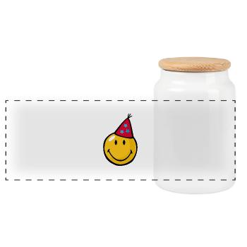 Smiley Birthday Hat - Boîte à biscuits avec couvercle en bois - blanc - Devant