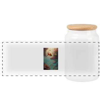 Fish, Aquarium - Panoramic Cookie Jar with Wooden Lid - white - Front