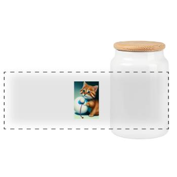 Little Cute Baby Cat - Panoramic Cookie Jar with Wooden Lid - white - Front