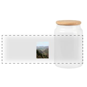 Berg Berge Berglandschaft Poster - Panorama Keksdose mit Holzdeckel - Weiß - Vorne