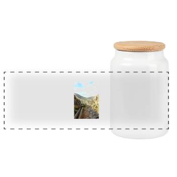 Berg Berge Berglandschaft Poster - Panorama Keksdose mit Holzdeckel - Weiß - Vorne