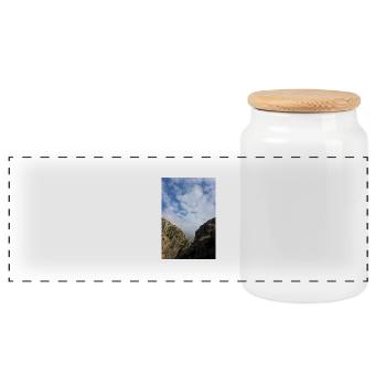 Berg Berge Berglandschaft Poster - Panorama Keksdose mit Holzdeckel - Weiß - Vorne