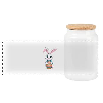 Easter bunny with Easter eggs - Panoramic Cookie Jar with Wooden Lid - white - Front