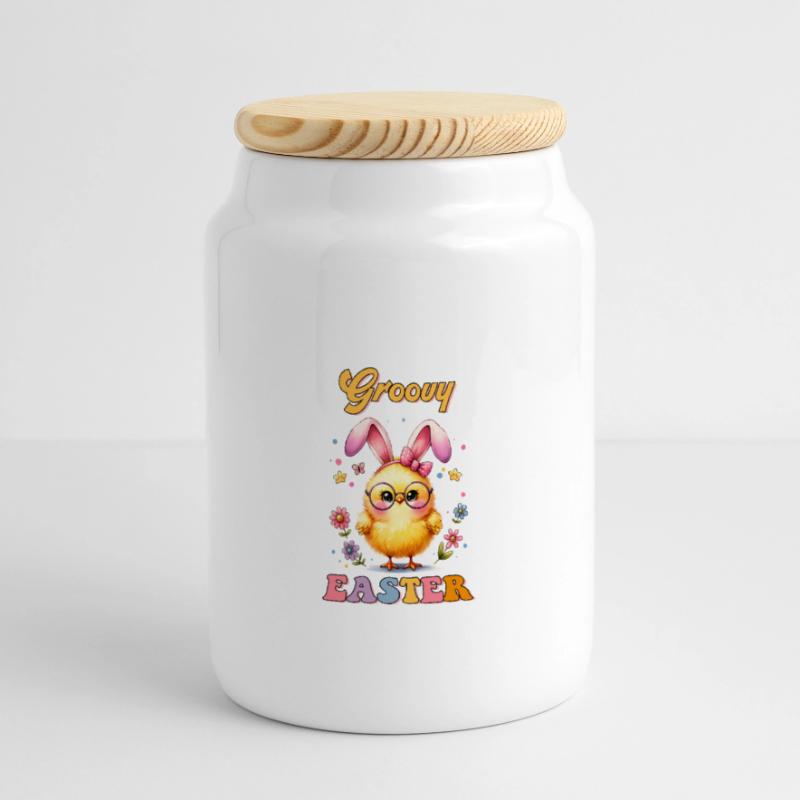 Easter Easter Bunny Easter Eve Easter Sunday Easter Egg Spring Panoramic Cookie Jar with Wooden Lid