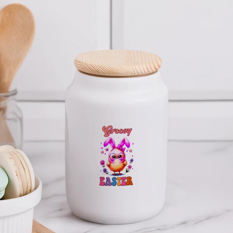 Easter Easter Bunny Easter Eve Easter Sunday Easter Egg Spring Panoramic Cookie Jar with Wooden Lid
