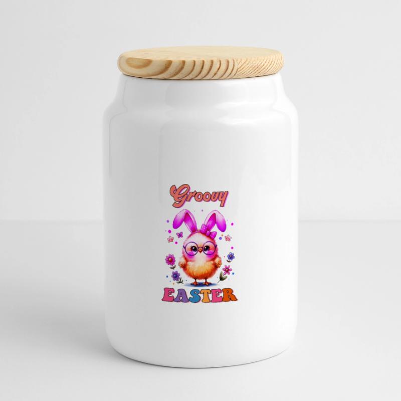 Easter Easter Bunny Easter Eve Easter Sunday Easter Egg Spring Panoramic Cookie Jar with Wooden Lid