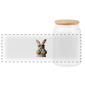 Easter Bunny - Panoramic Cookie Jar with Wooden Lid - white - Front