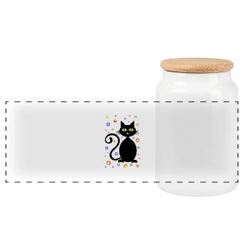 Cat - Panoramic Cookie Jar with Wooden Lid - white - Front
